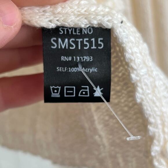 POL Hear Me Out Cropped Ribbed One Button Bell Sleeve Cardigan Small Cream Boho - Picture 9 of 10